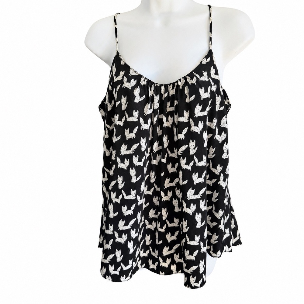 XXI Forever 21 Womens Medium Black White Fox Print Cami Spaghetti Strap Blouse